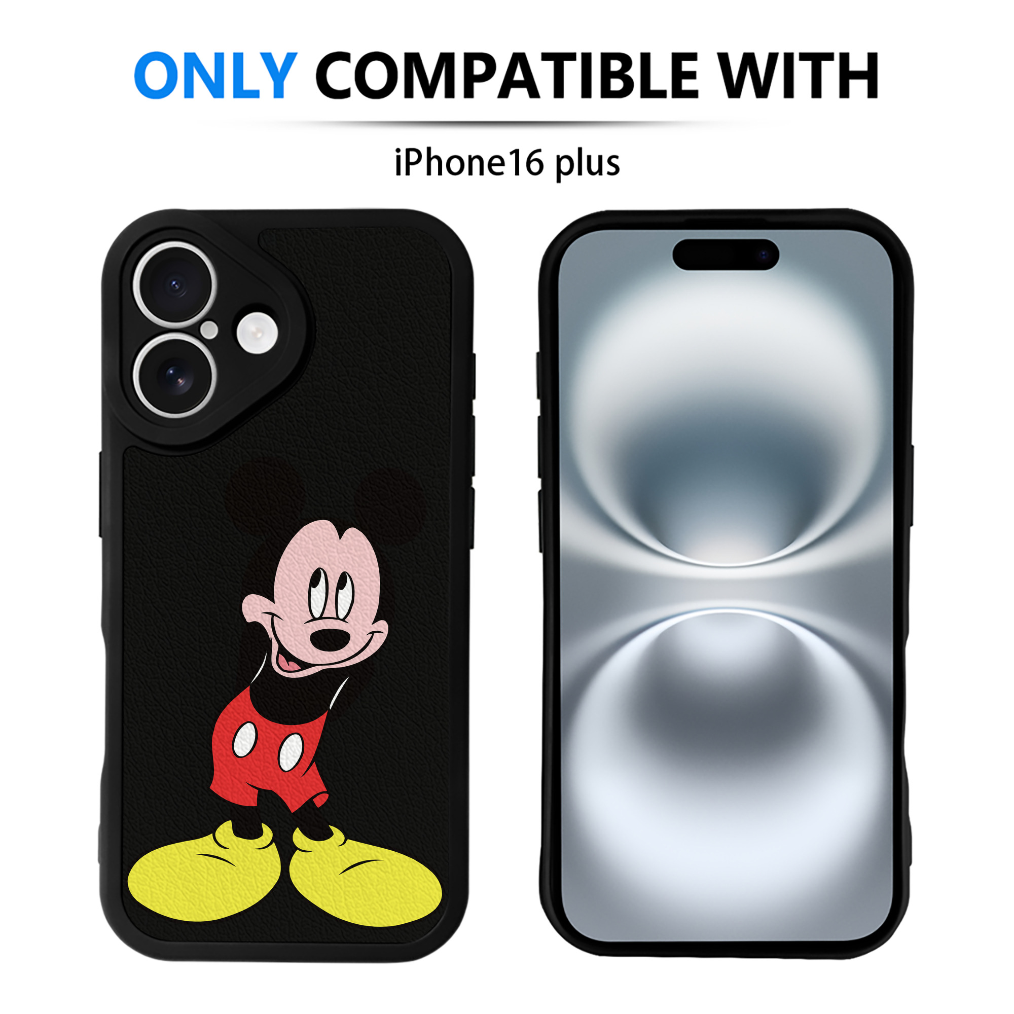 （画像用） ミッキーマウス Mickey Mouse 【iPhone 16シリーズ対応】シリコンスマホケース（レザー調） 材質：シリコン